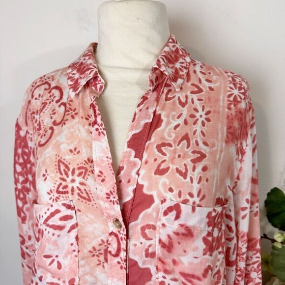 ANTHROPOLOGIE | The Romy Relaxed Button Down | Pilcro | Large | Red Shirt - Picture 2 of 10